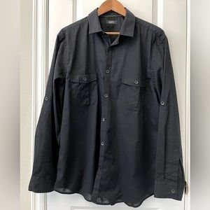 ALFANI Men’s Black Long Sleeve Button Down Regular Fit shirt. Size XL